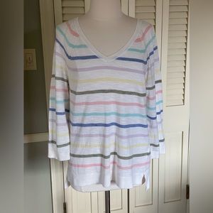 Talbots Lightweight Spring Stripe 3/4 length sleeve sweater EUC